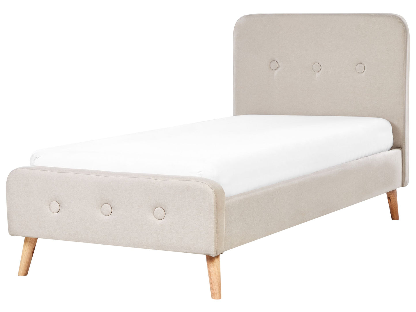 Beige Slatted Bed Frame With Linen Upholstery And Wooden Legs 3ft EU Single Modern Design