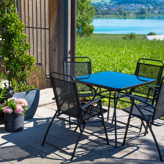 Black Steel Outdoor Dining Set 5-Piece Folding Table And 4 Chairs 4-Seater Modern Garden