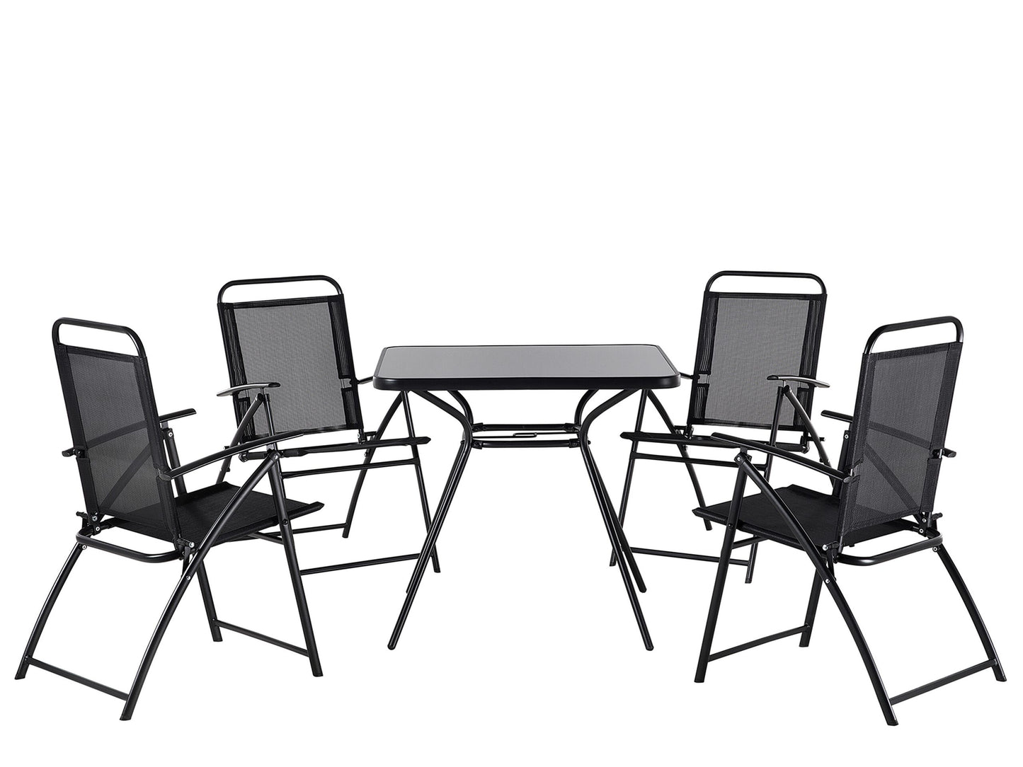 Black Steel Outdoor Dining Set 5-Piece Folding Table And 4 Chairs 4-Seater Modern Garden