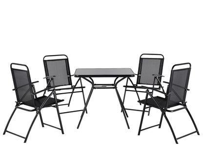 Black Steel Outdoor Dining Set 5-Piece Folding Table And 4 Chairs 4-Seater Modern Garden