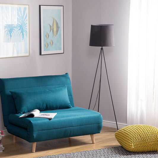 Small Sofa Bed Blue Fabric 1 Seater Fold Out Sleeper
