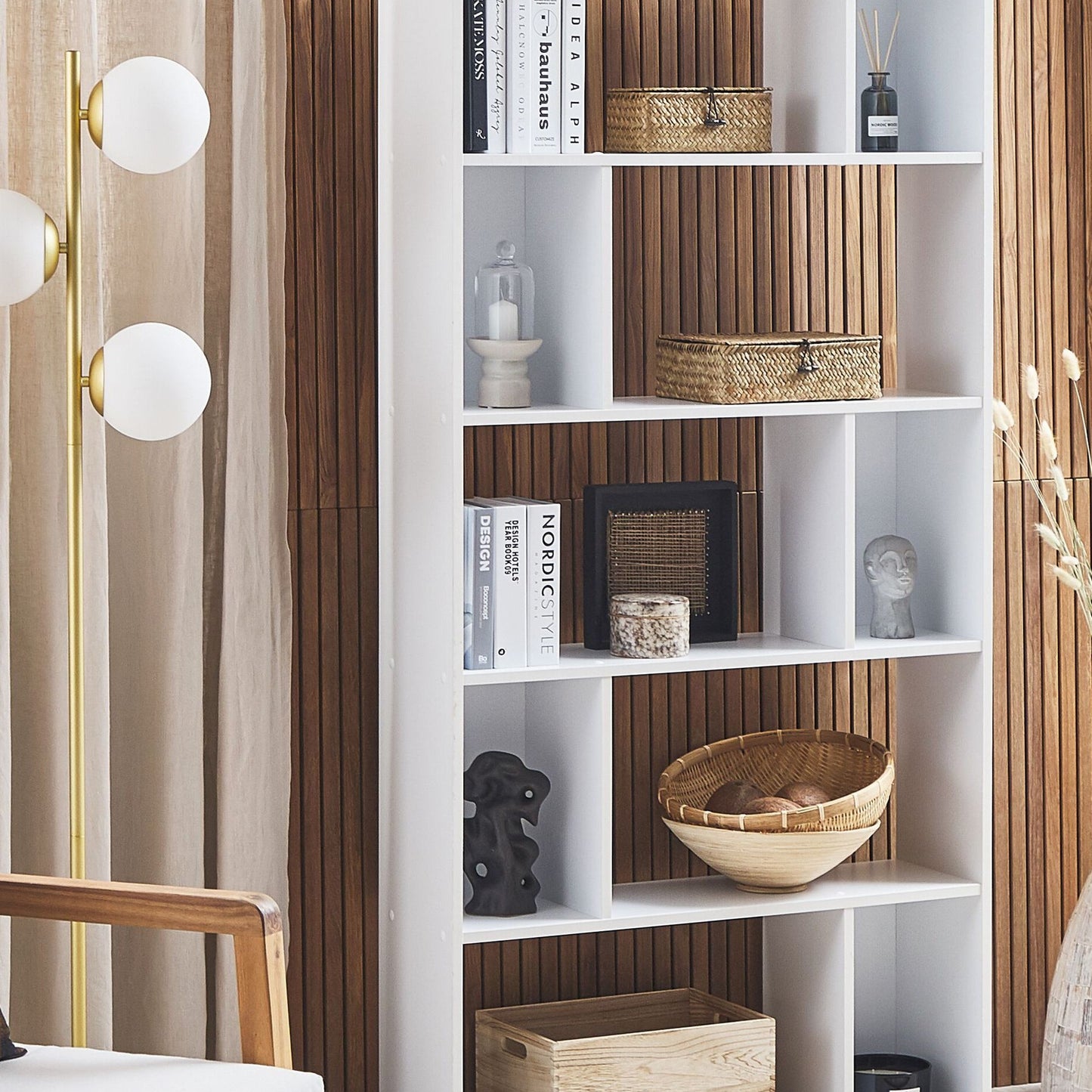 White 174 x 83cm 10-Compartment Bookcase Scandinavian