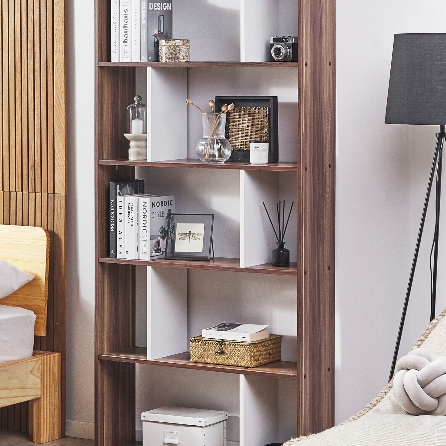Bookcase 174 x 83cm Dark Brown And White With 10 Shelves