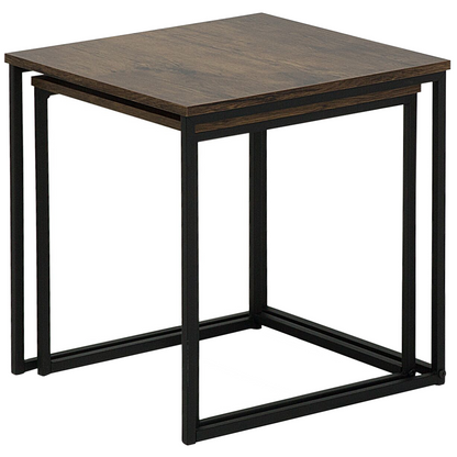 Industrial Nesting Coffee Tables Dark Brown Black Set 2