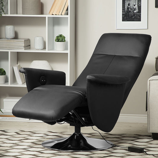 High Back Reclining Armchair Black Faux Leather With Adjustable Back And Pull Out Footstool