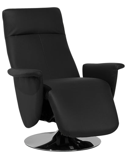 High Back Reclining Armchair Black Faux Leather With Adjustable Back And Pull Out Footstool