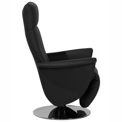 High Back Reclining Armchair Black Faux Leather With Adjustable Back And Pull Out Footstool