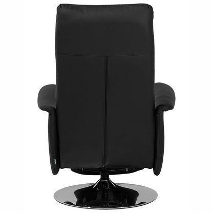 High Back Reclining Armchair Black Faux Leather With Adjustable Back And Pull Out Footstool