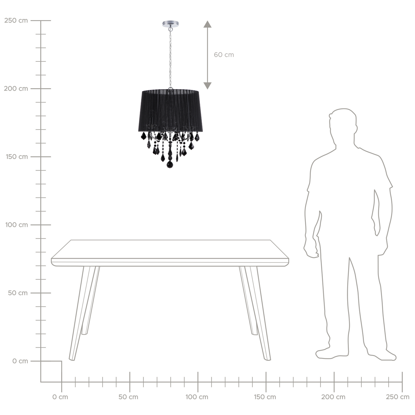 Pendant Lamp Silver Black Crystal Chandelier With 3 Lights
