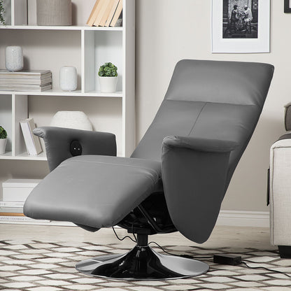 Reclining Armchair Black Faux Leather Pullout Footstool