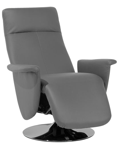 Reclining Armchair Black Faux Leather Pullout Footstool