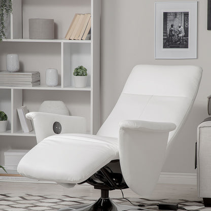 Reclining Armchair White Faux Leather With Pull-Out Ottoman