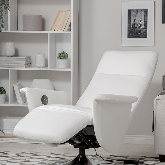 Reclining Armchair White Faux Leather With Pull-Out Ottoman