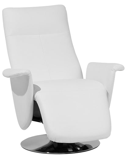 Reclining Armchair White Faux Leather With Pull-Out Ottoman