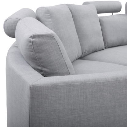 Curved Modular 7-Seater Sofa With Adjustable Headrests Grey