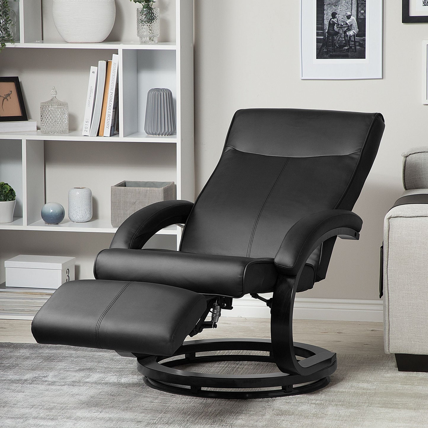 Reclining Armchair Black Faux Leather With Adjustable Back