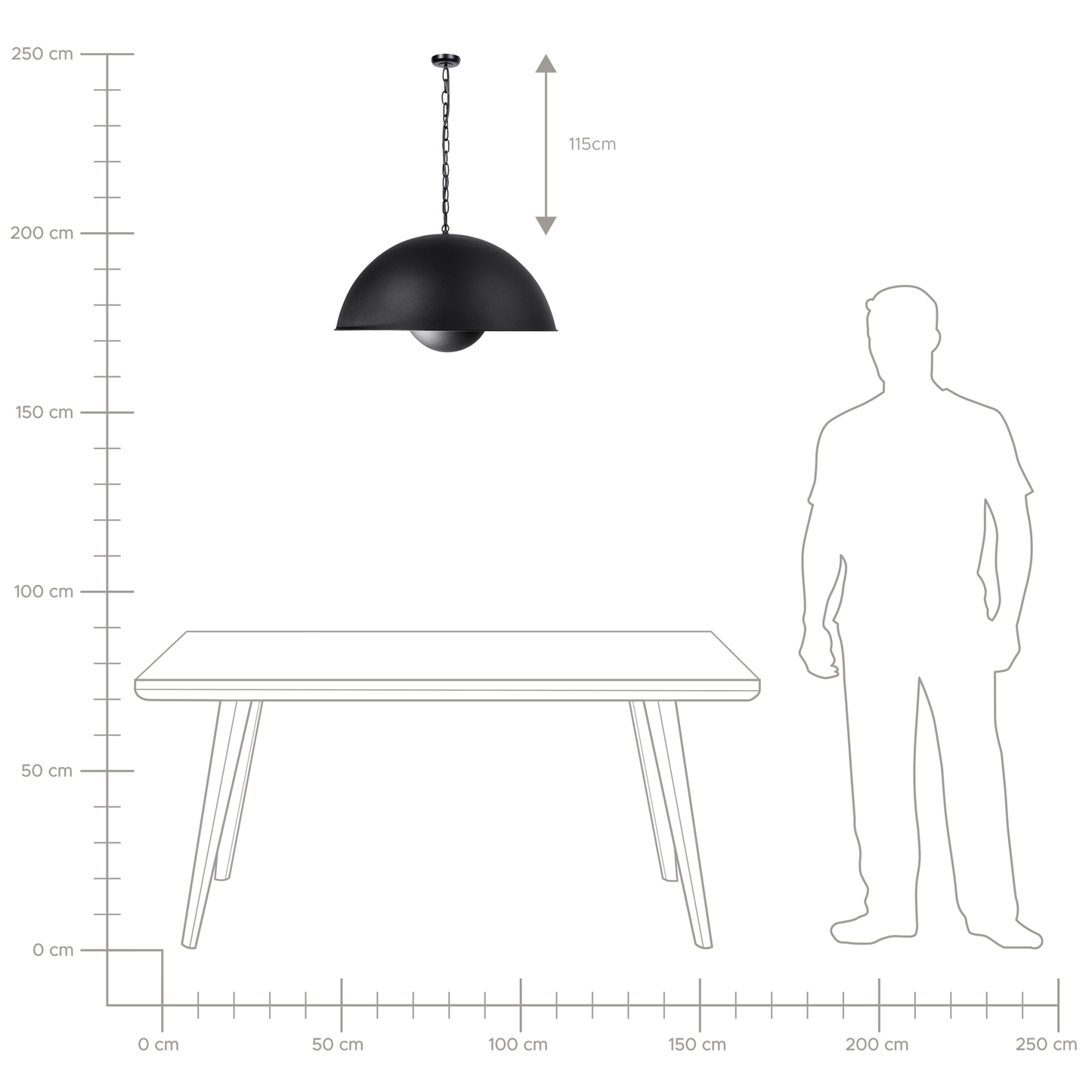 Lighting Ceiling Lamp 158cm Black Metal Pendant Industrial