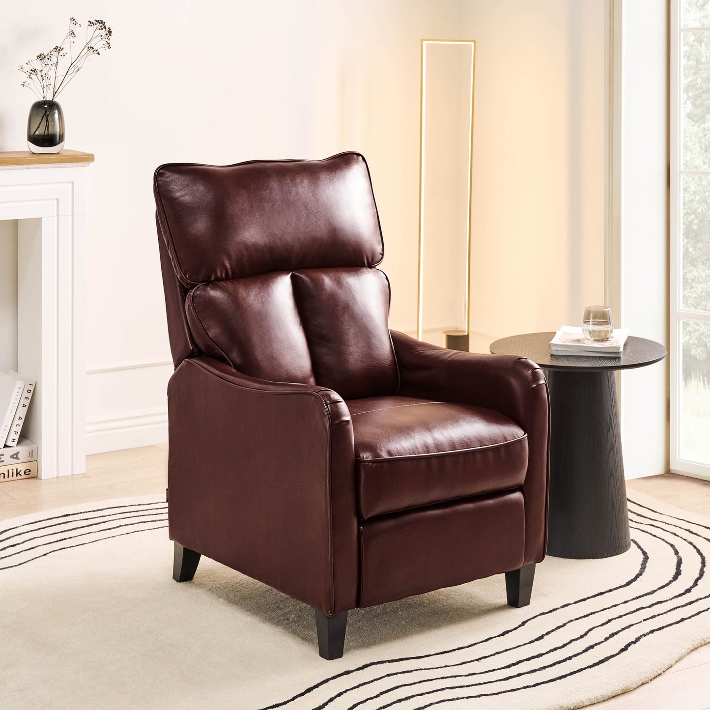 Heritage Reclining Armchair Dark Brown Faux Leather Adjustable Back