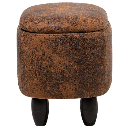 Animal Hippo Kids Stool With Storage Brown Faux Leather Wooden Legs