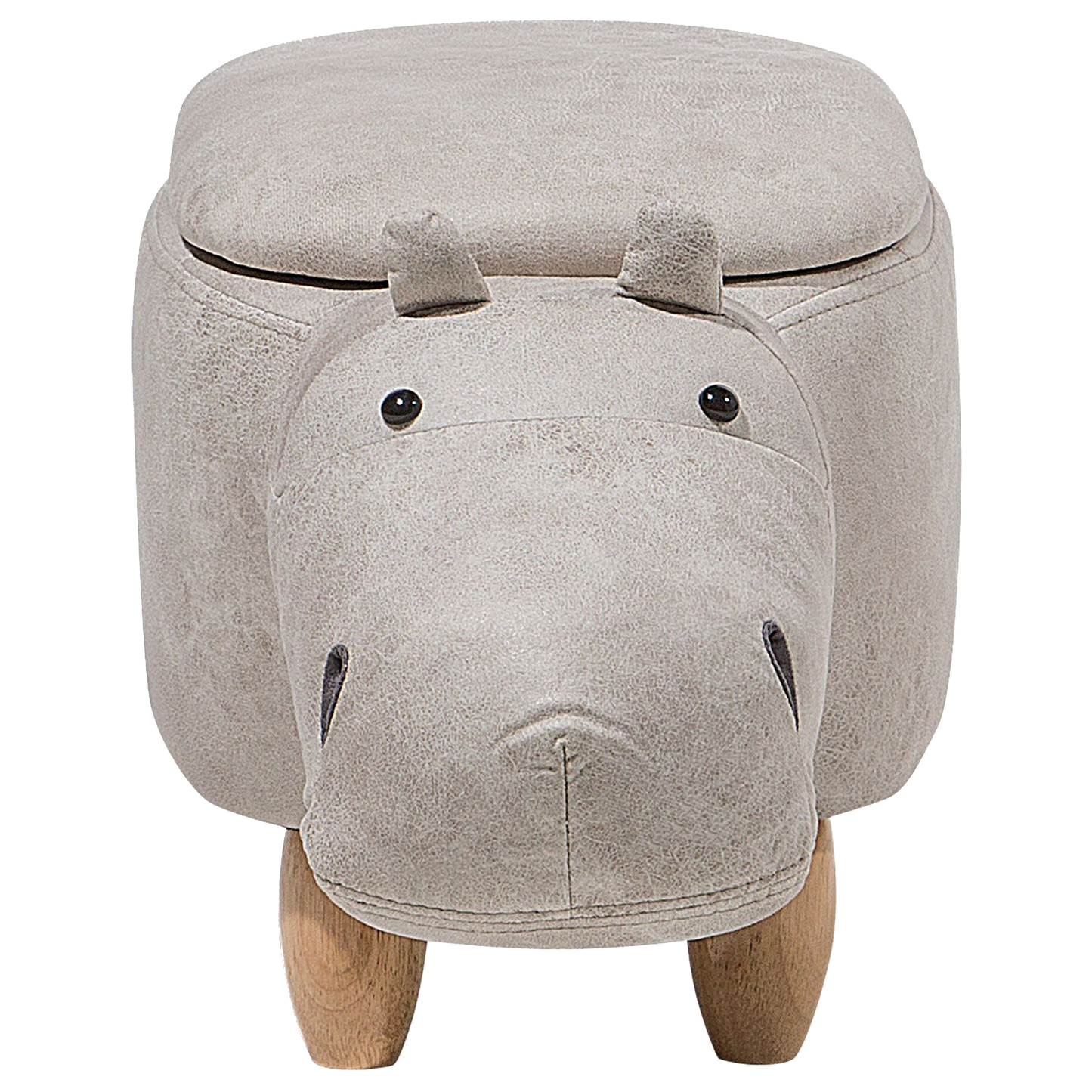 Hippo Kids Stool With Storage Light Grey Faux Leather And Wooden Legs Nursery Footstool