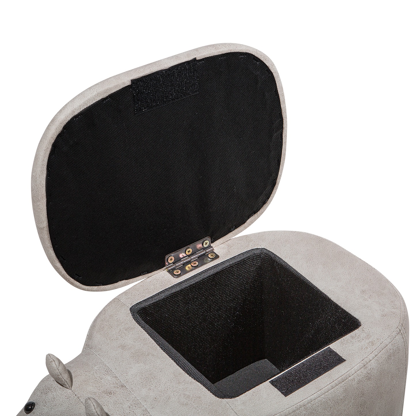 Hippo Kids Stool With Storage Light Grey Faux Leather And Wooden Legs Nursery Footstool