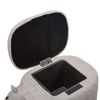 Hippo Kids Stool With Storage Light Grey Faux Leather And Wooden Legs Nursery Footstool