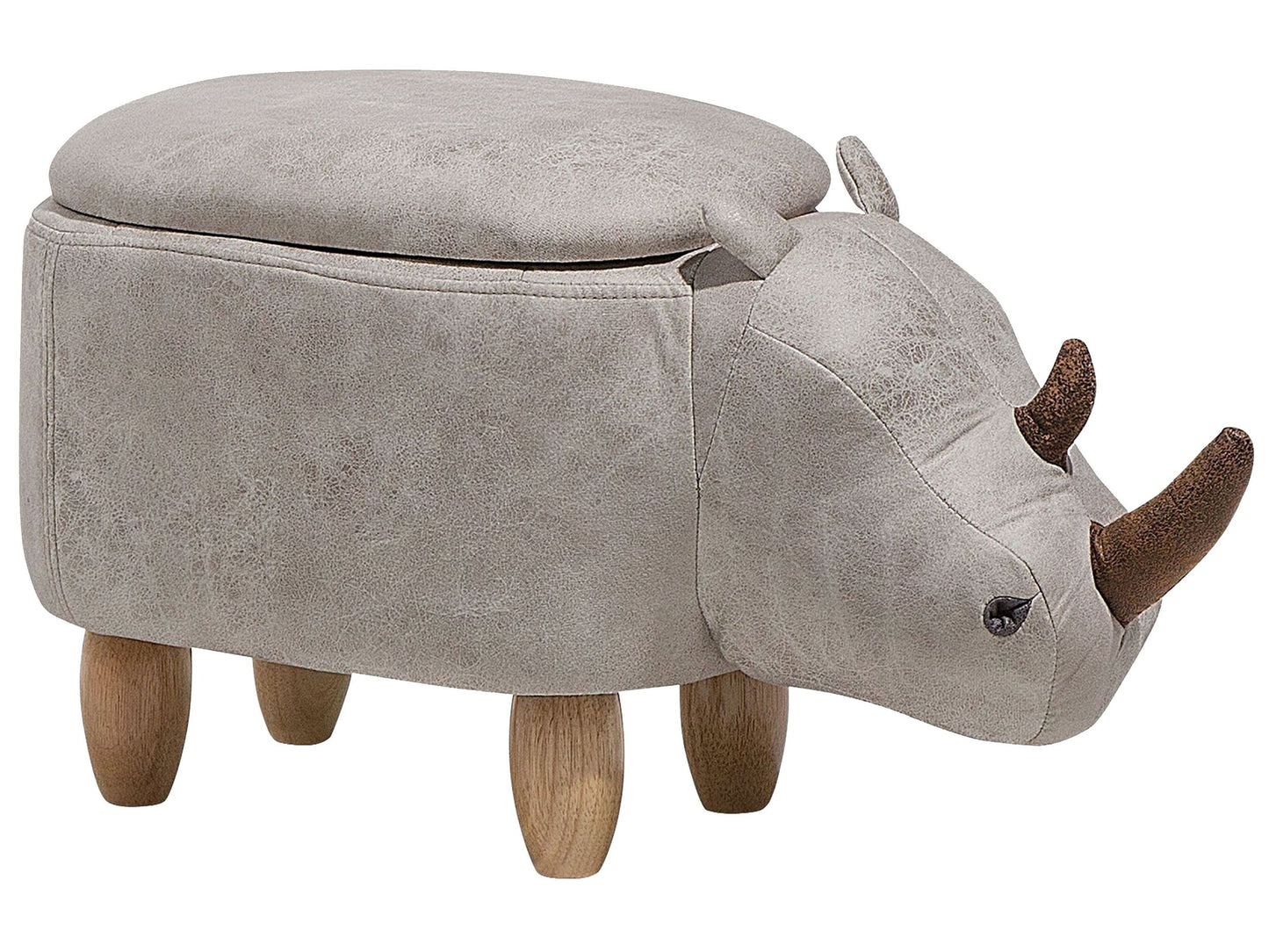 Rhino Stool With Storage Light Grey Faux Leather Wood Legs