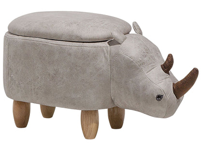 Rhino Stool With Storage Light Grey Faux Leather Wood Legs