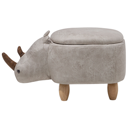 Rhino Stool With Storage Light Grey Faux Leather Wood Legs