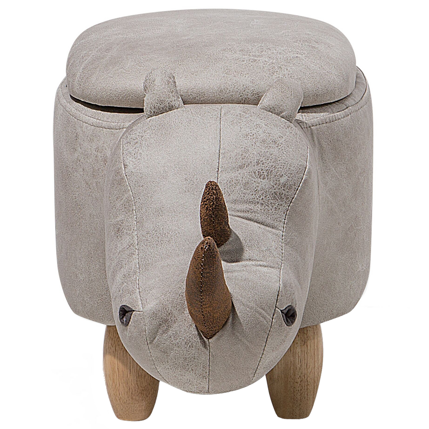 Rhino Stool With Storage Light Grey Faux Leather Wood Legs