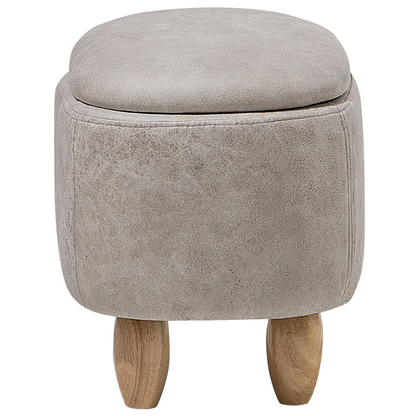 Rhino Stool With Storage Light Grey Faux Leather Wood Legs