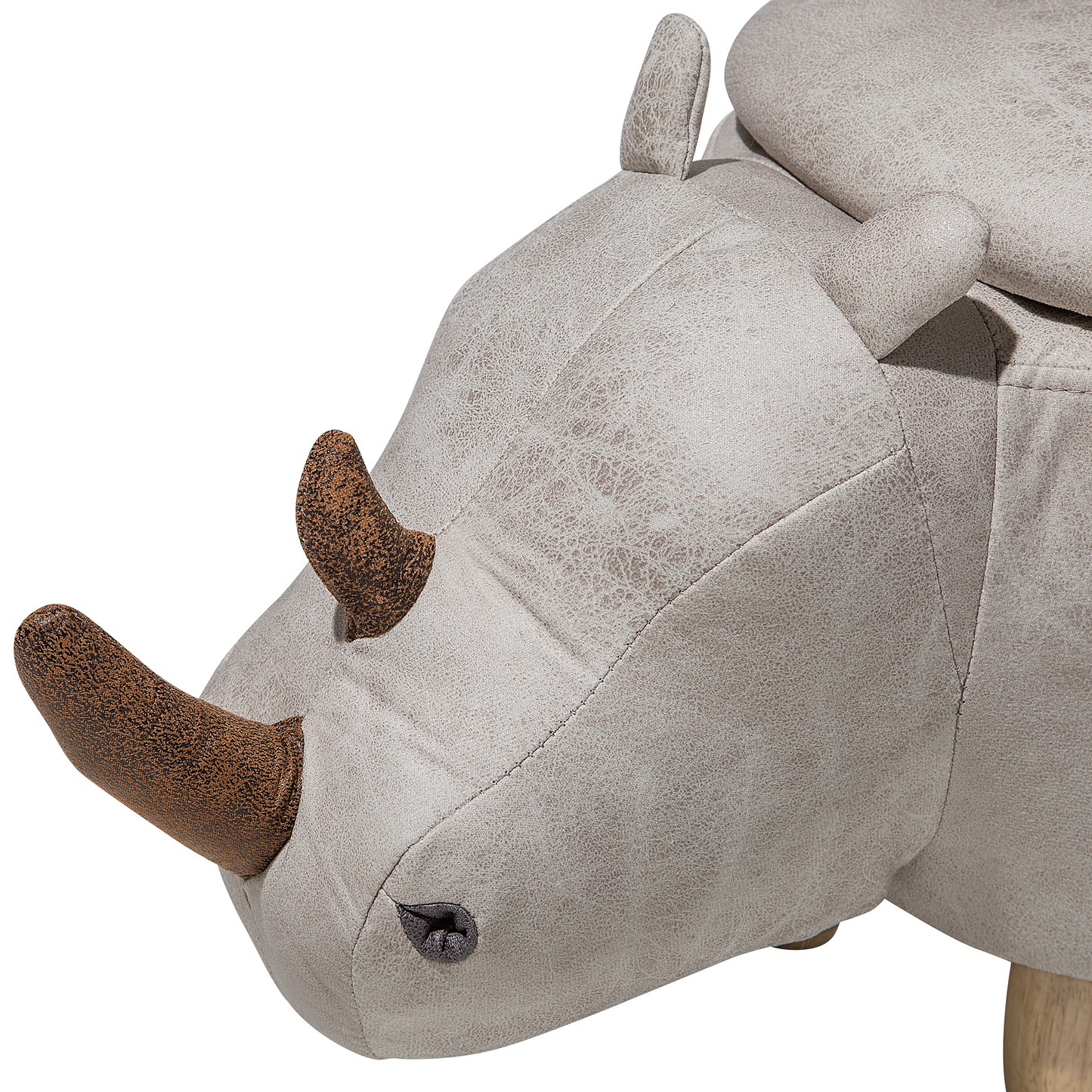 Rhino Stool With Storage Light Grey Faux Leather Wood Legs