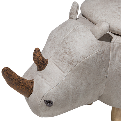 Rhino Stool With Storage Light Grey Faux Leather Wood Legs
