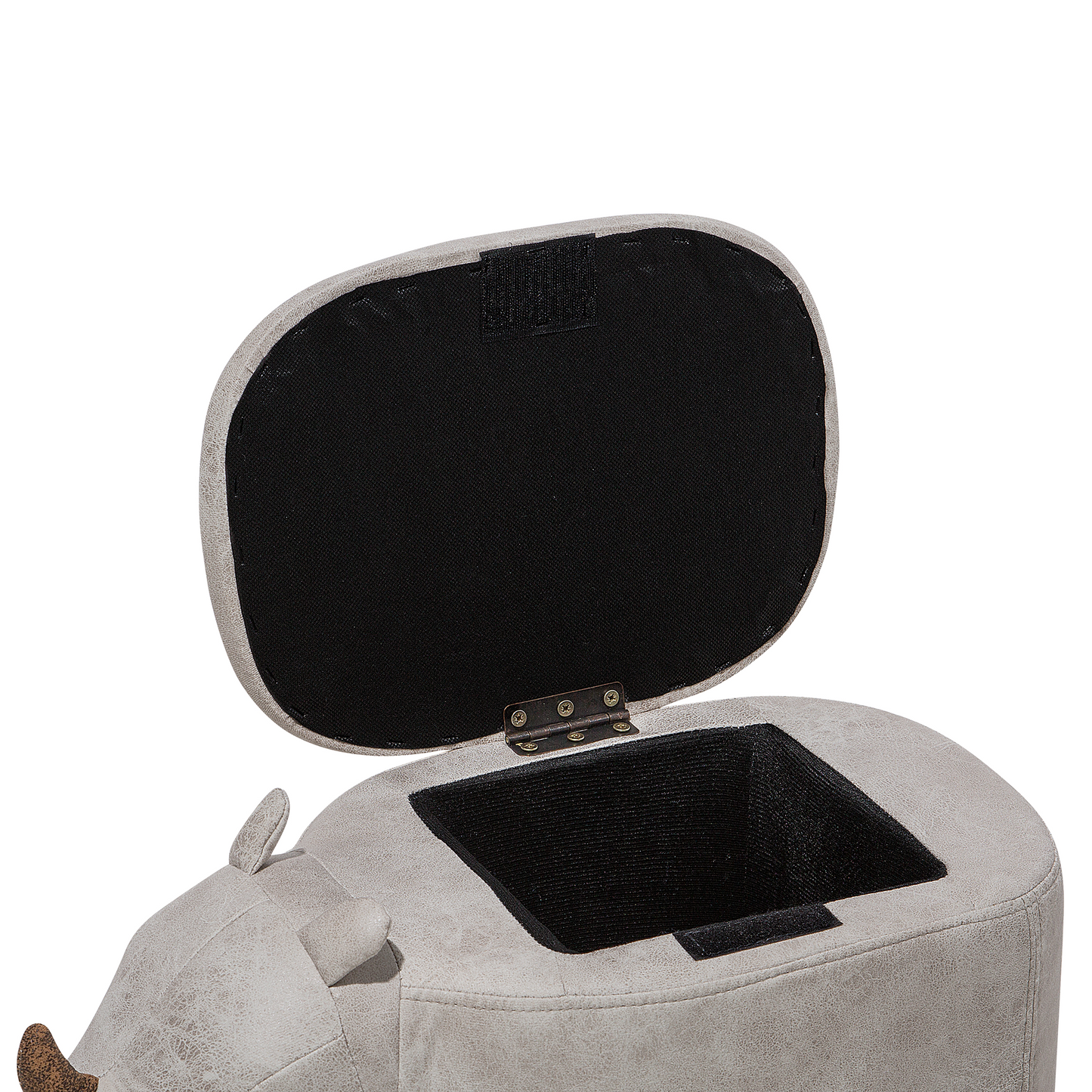 Rhino Stool With Storage Light Grey Faux Leather Wood Legs