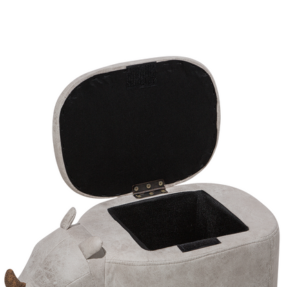 Rhino Stool With Storage Light Grey Faux Leather Wood Legs