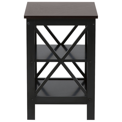 Side Table Black 40 x 40cm 2-Tier Storage Shelves Minimalist Scandinavian
