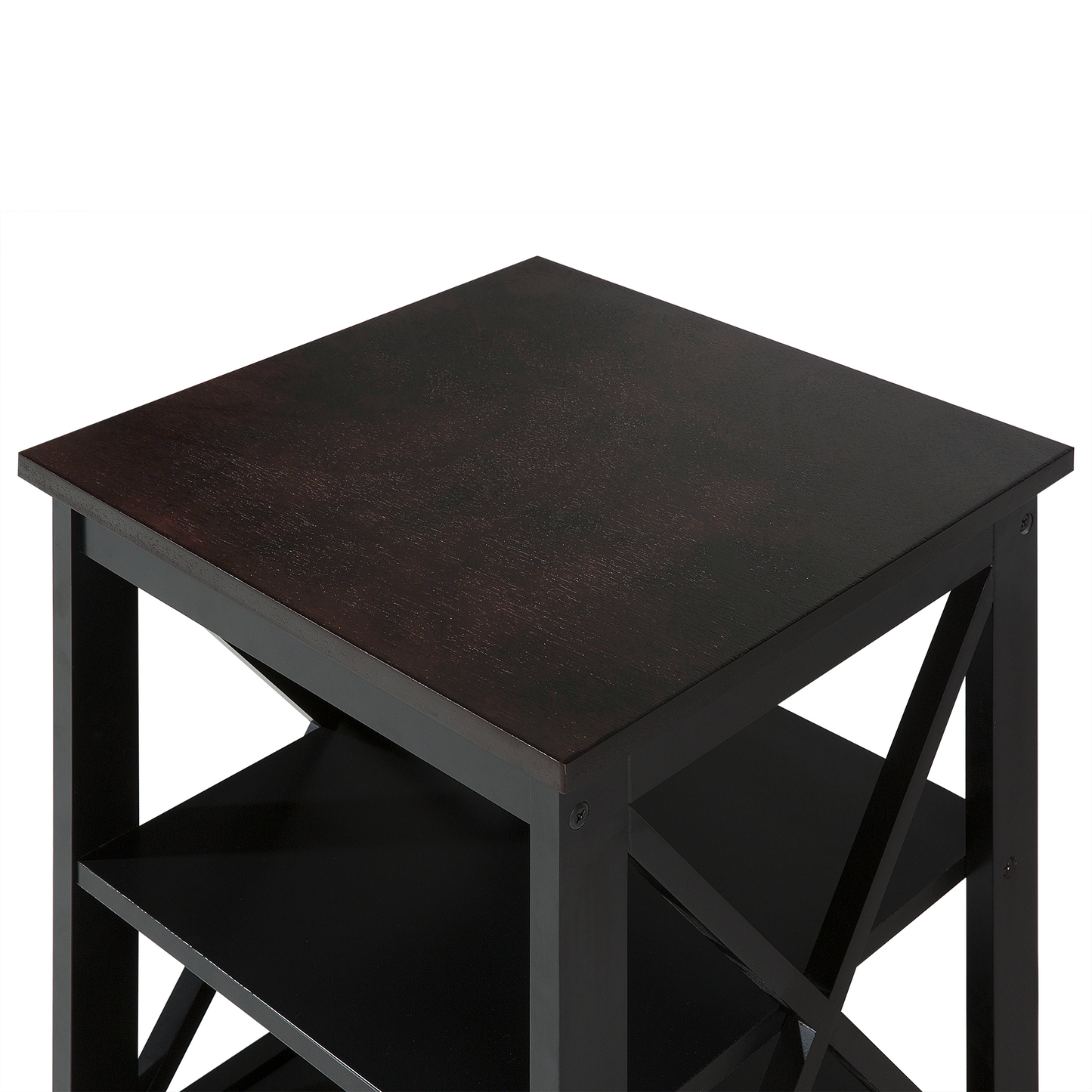 Side Table Black 40 x 40cm 2-Tier Storage Shelves Minimalist Scandinavian