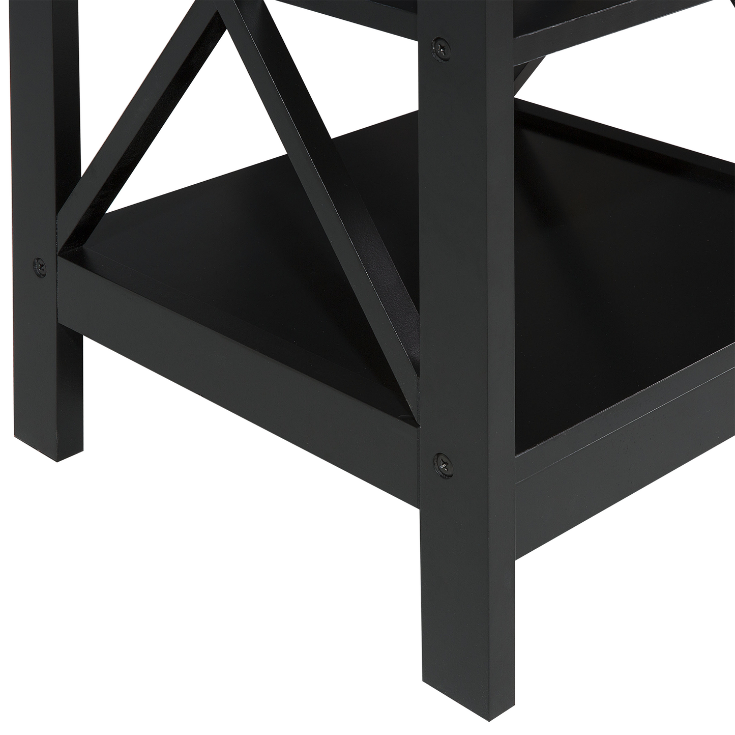 Side Table Black 40 x 40cm 2-Tier Storage Shelves Minimalist Scandinavian