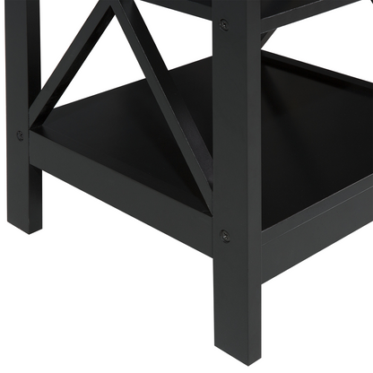 Side Table Black 40 x 40cm 2-Tier Storage Shelves Minimalist Scandinavian
