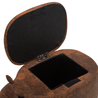 Animal Rhino Children Stool With Storage Brown Faux Leather Wood Legs