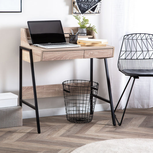 Nordic Desk 77 x 46cm Light Brown Black 2 Drawers