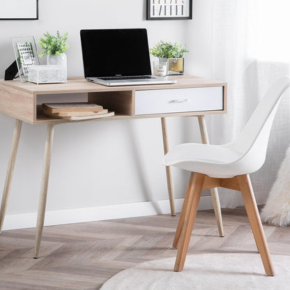 Office Desk Light Brown and White 100 x 48cm Drawer
