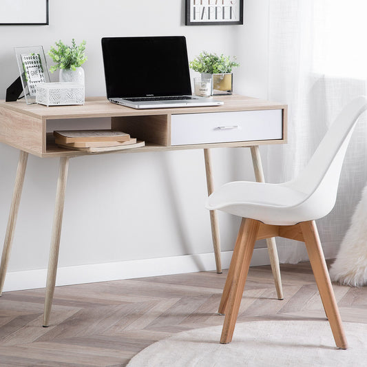 Office Desk Light Brown and White 100 x 48cm Drawer