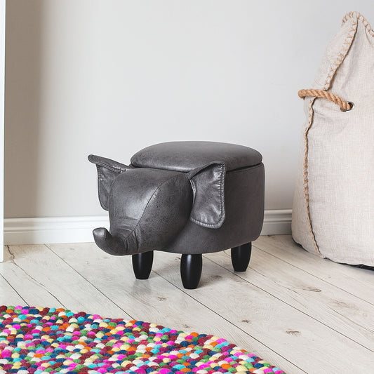 BrightNest Elephant Storage Kids Stool Dark Grey Faux Leather