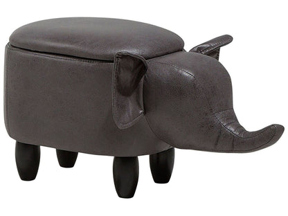 Elephant Storage Kids Stool Dark Grey Faux Leather