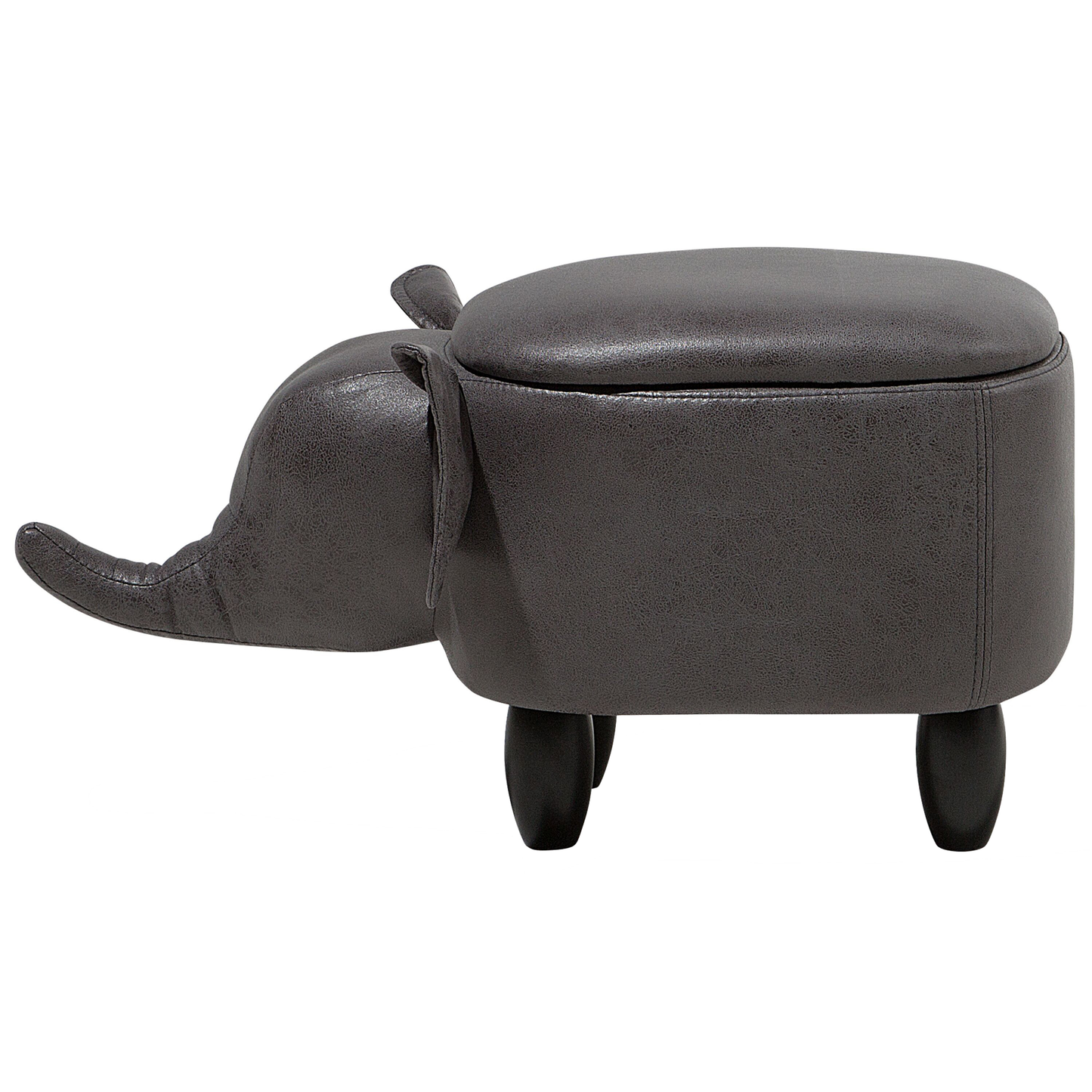 Elephant Storage Kids Stool Dark Grey Faux Leather