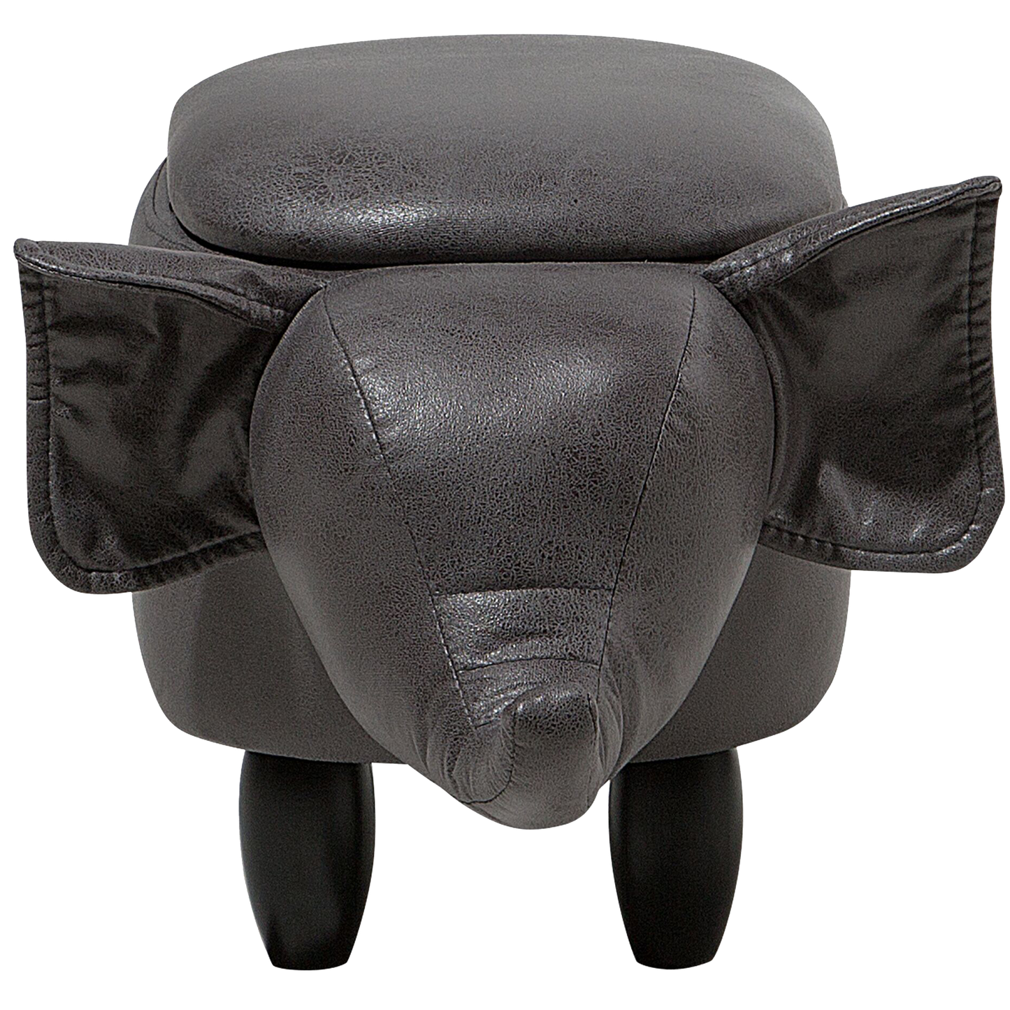Elephant Storage Kids Stool Dark Grey Faux Leather