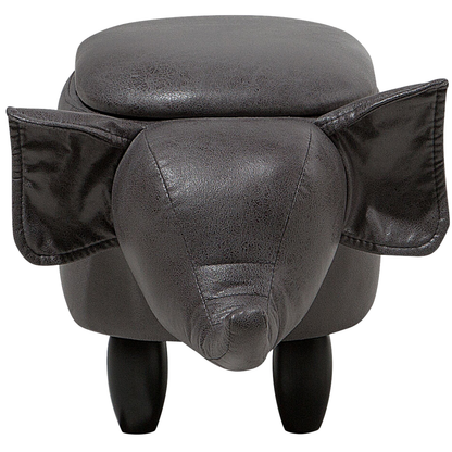 Elephant Storage Kids Stool Dark Grey Faux Leather
