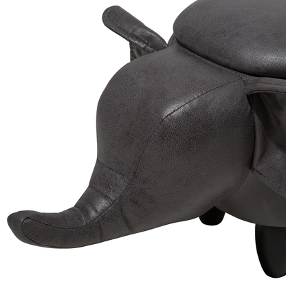 Elephant Storage Kids Stool Dark Grey Faux Leather