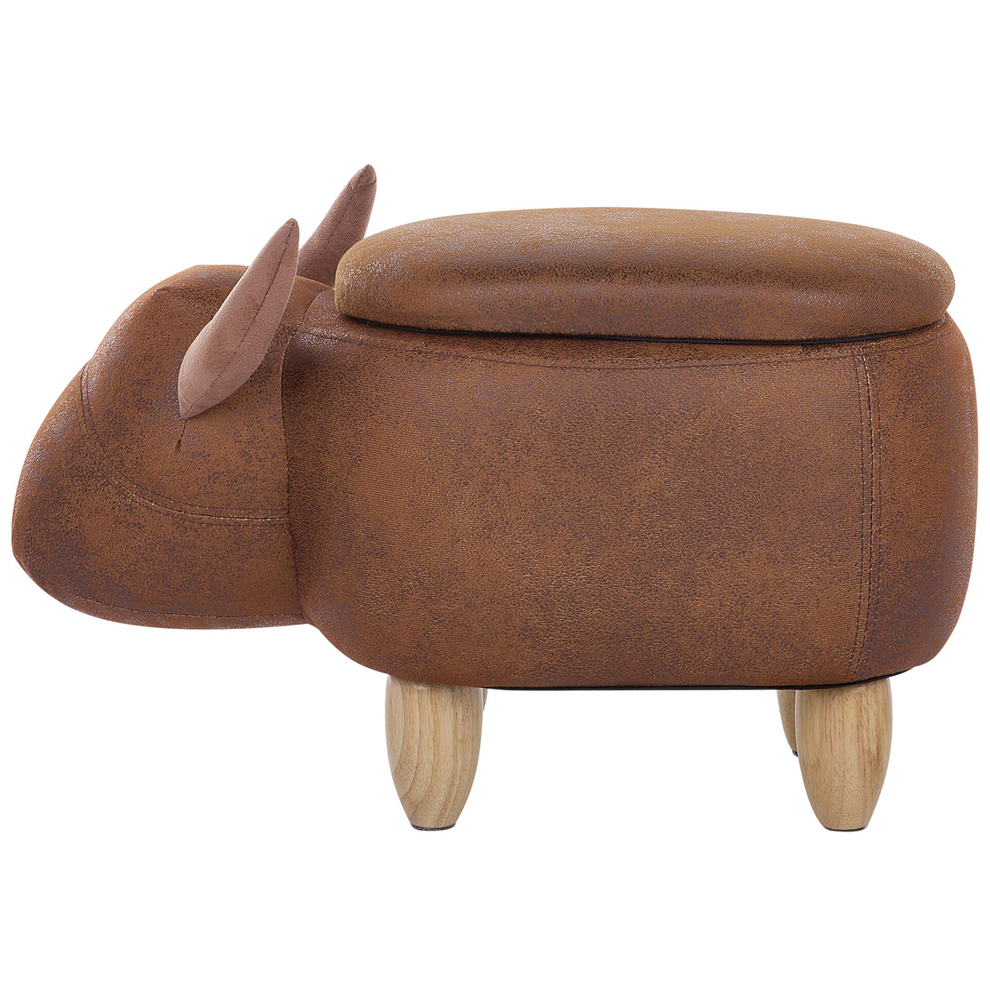 Cow Stool With Storage Brown Faux Leather Wooden Legs